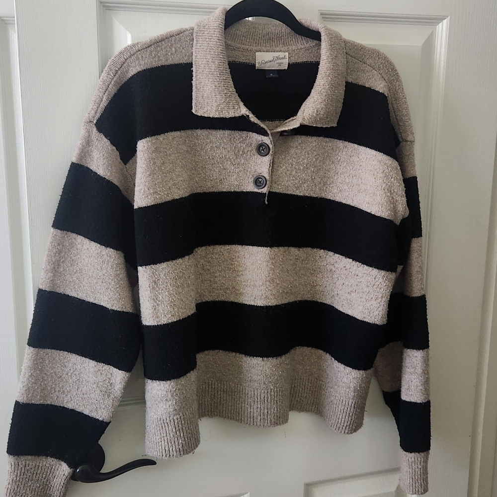 Universal Thread Black & Taupe Stripe Collared Polo Sweater XL - Picture 1 of 5